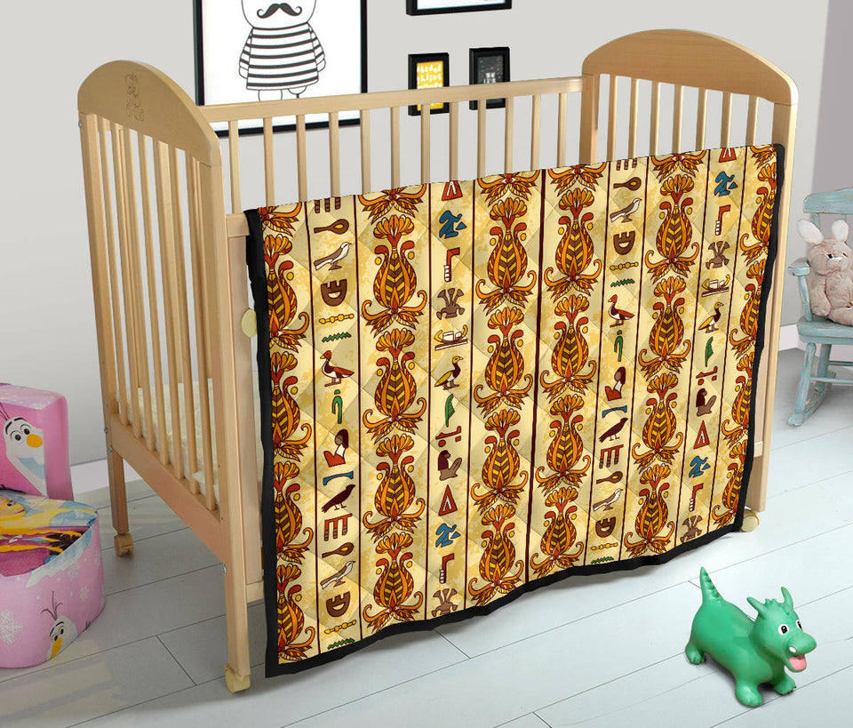 Egypt Hieroglyphics Pattern Print Design 04 Premium Quilt