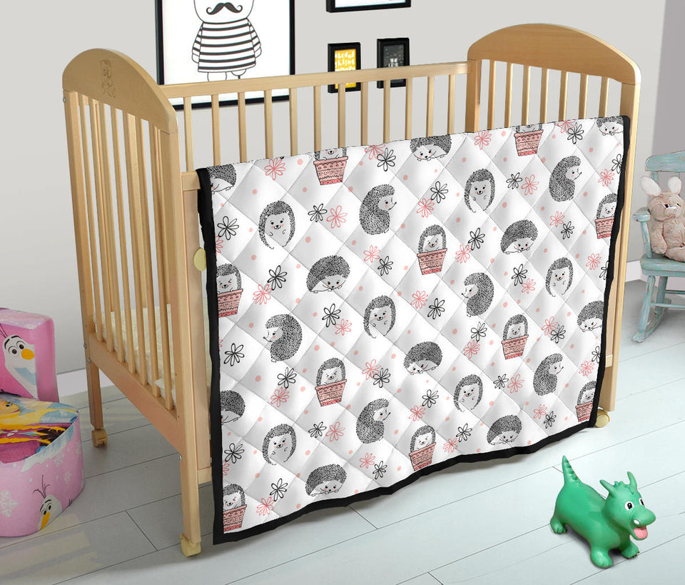 Hedgehog Pattern Print Design 02 Premium Quilt