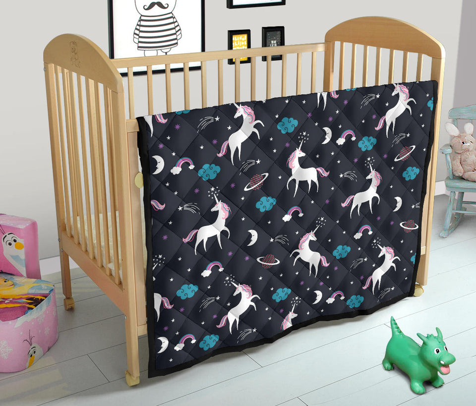 Unicorn Rainbows Moon Clound Star Pattern Premium Quilt