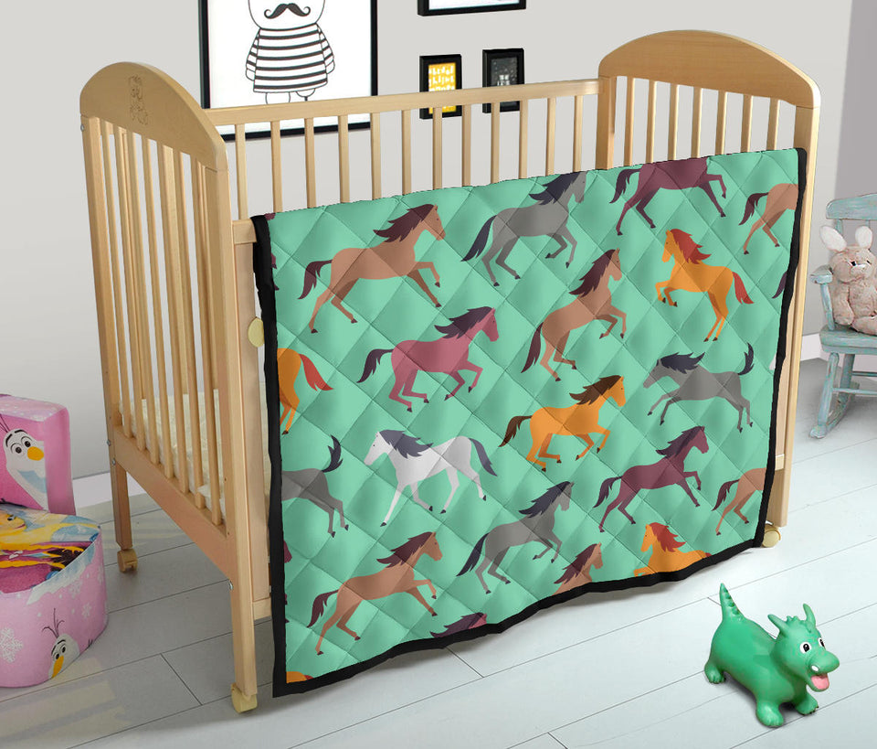 Colorful Horses Pattern Premium Quilt