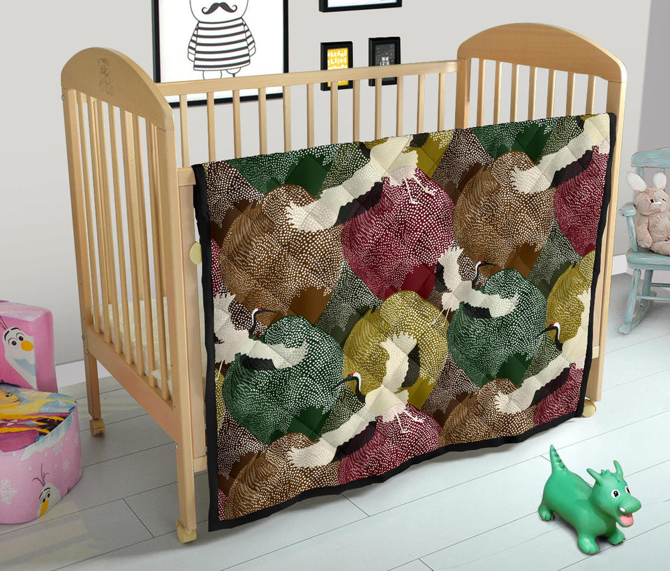 Japanese Cranes Flying Forest Dot Pattern Premium Quilt
