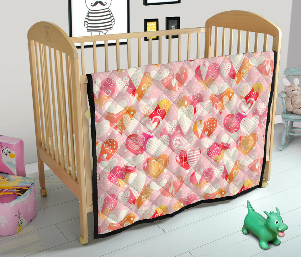 Hand Drawn Heart Design Pattern Premium Quilt