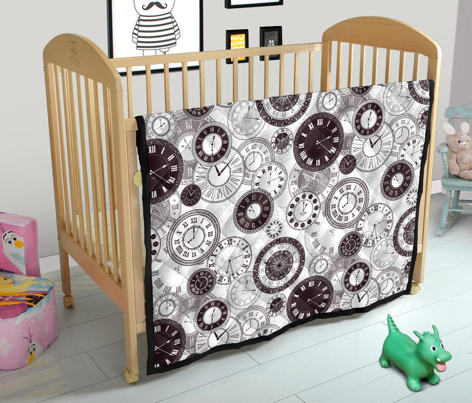 Classic Vintage Clock Pattern Premium Quilt