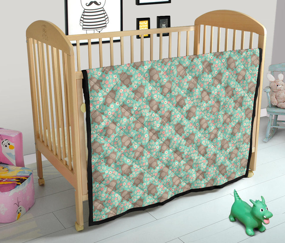 Hippopotamus Pattern Print Design 02 Premium Quilt