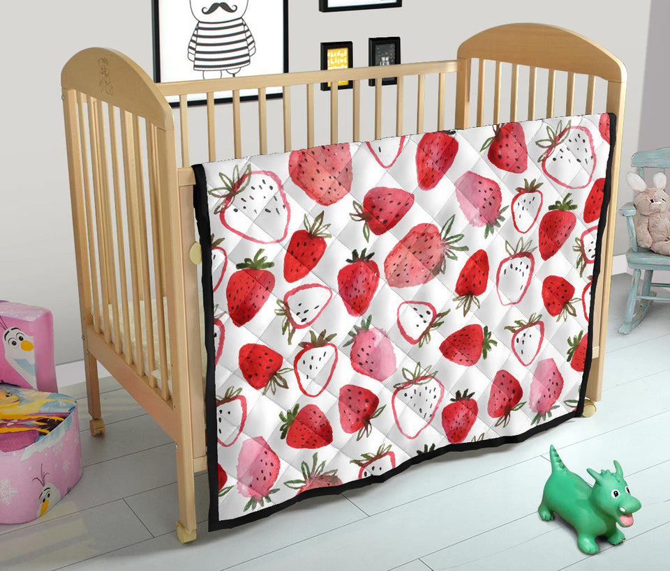 Watercolor Hand Drawn Beautiful Strawberry Pattern Premium Quilt