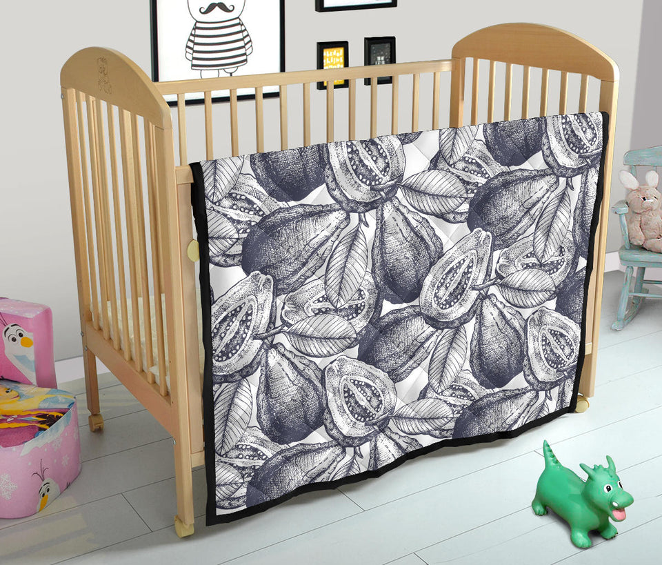Guava Tropical Hand Drawn Pattern Premium Quilt