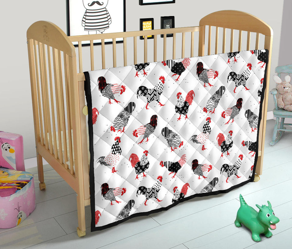 Cool Rooster Chicken Cock Floral Ornament Background Premium Quilt