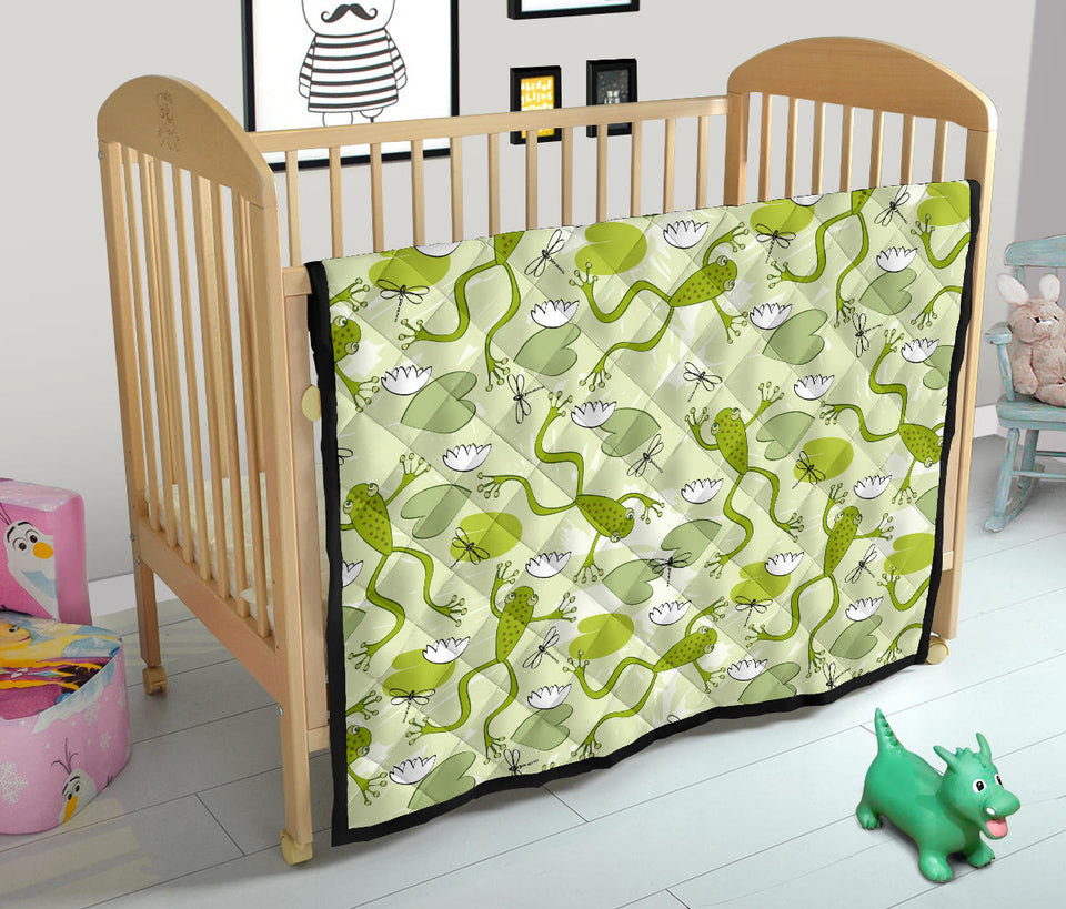 Cute Frog Dragonfly Pattern Premium Quilt