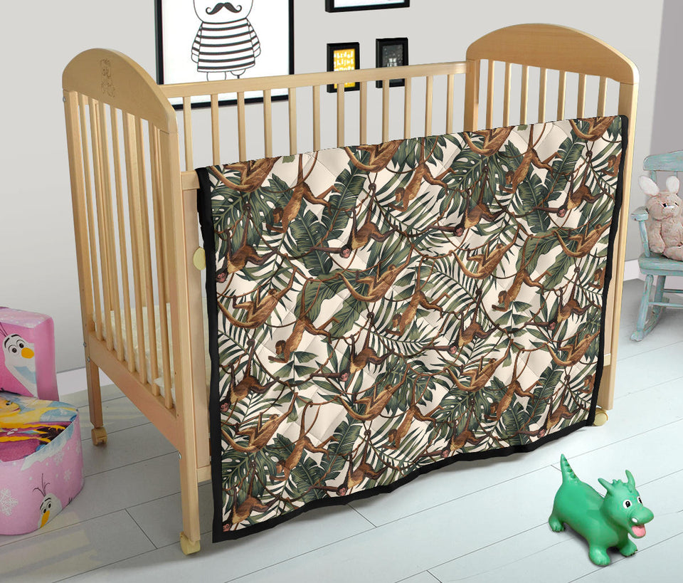 Monkey Tropical Leaves Background Premium Quilt