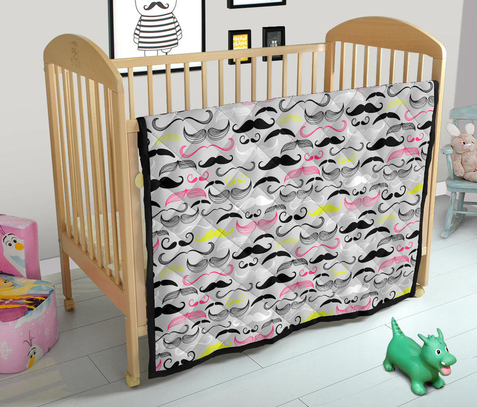 Mustache Beard Pattern Print Design 02 Premium Quilt