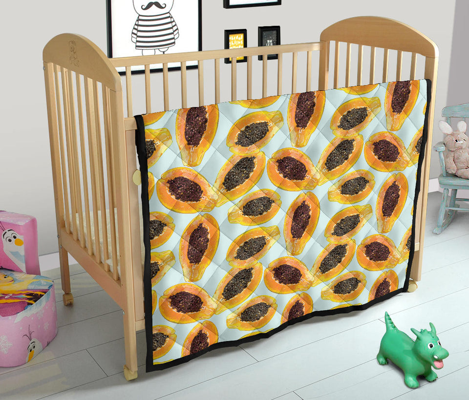 Watercolor Papaya Pattern Premium Quilt