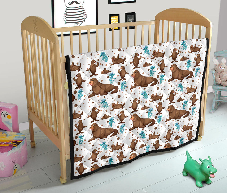 Sea Lion Seals Jellyfish Pattern Premium Quilt