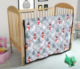 Snowman Christmas  Tree Snow Gray Background Premium Quilt