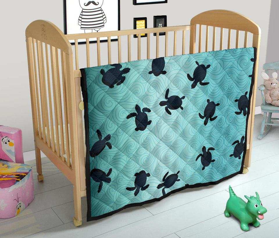 Sea Turtle With Blue Ocean Backgroud Premium Quilt