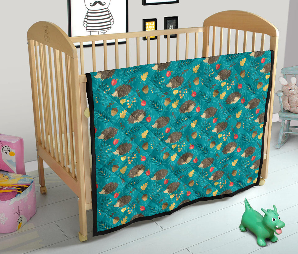 Hedgehog Pattern Print Design 01 Premium Quilt