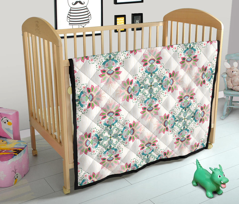 Square Floral Indian Flower Pattern Premium Quilt