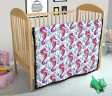 Purple Seahorse Blue Coral Pattern Premium Quilt