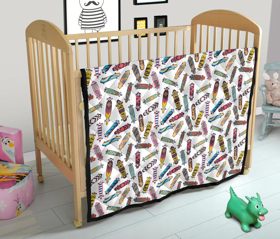 Skate Board Pattern Print Design 05 Premium Quilt