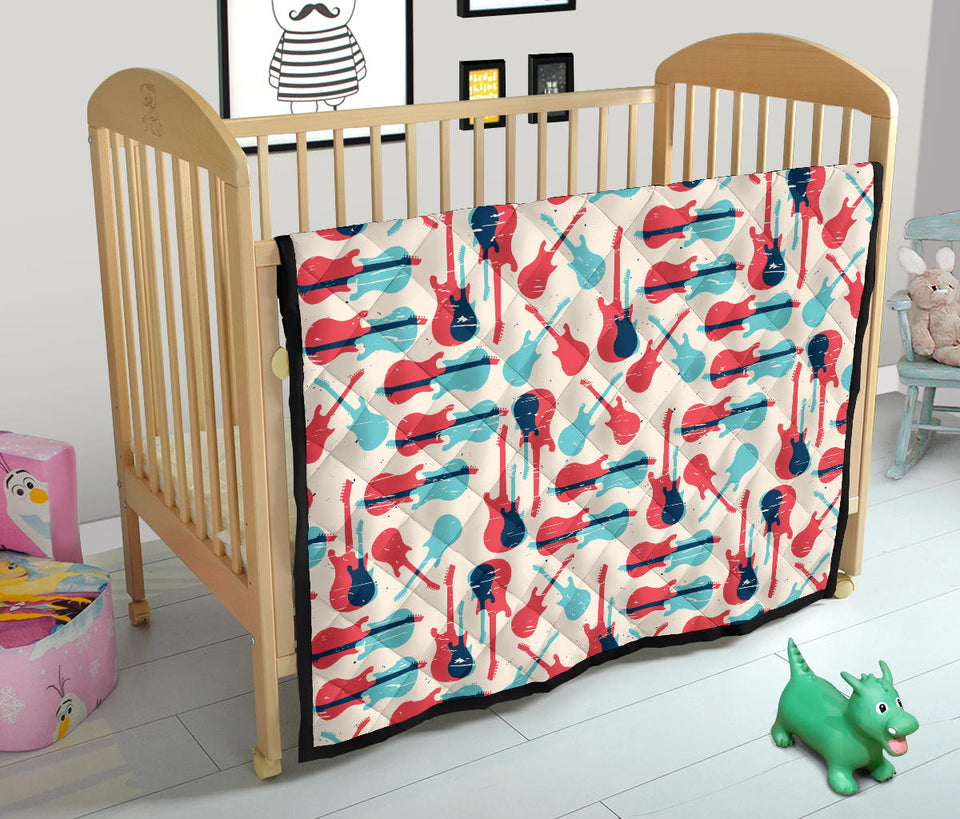 Red Blue Guitar Pattern Premium Quilt
