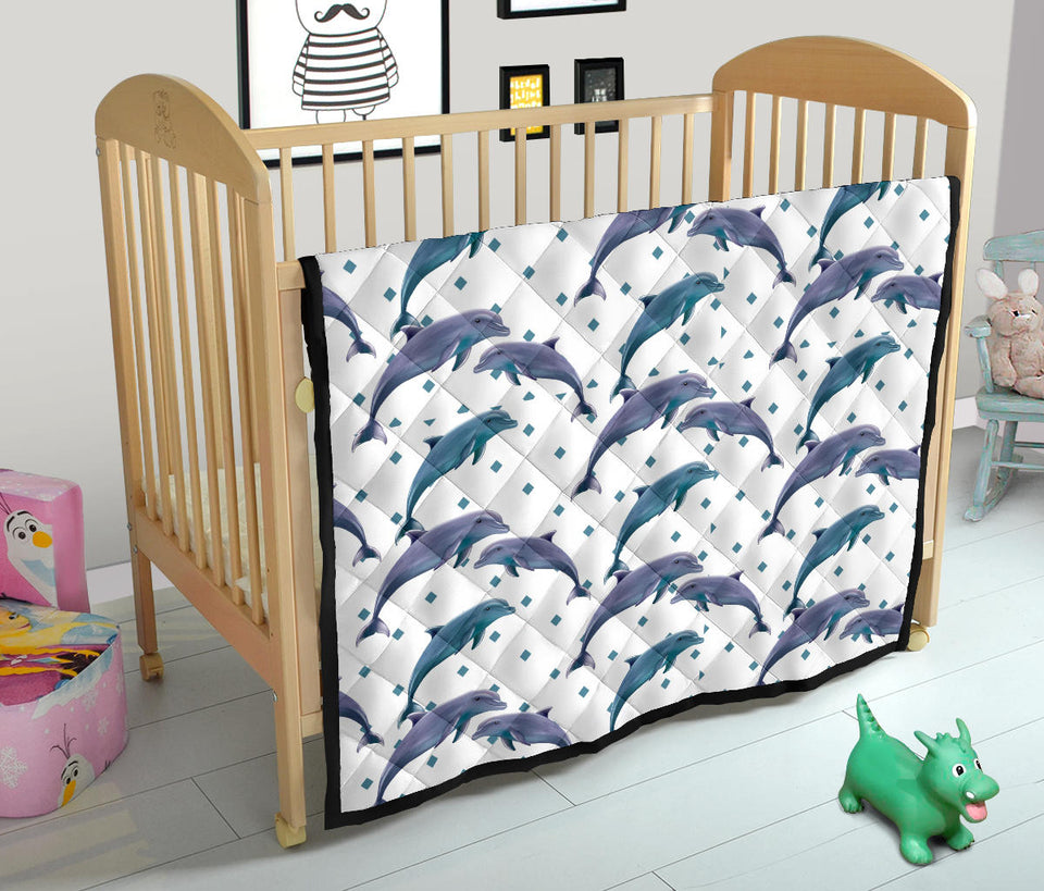 Dolphins Pattern Dotted Background Premium Quilt