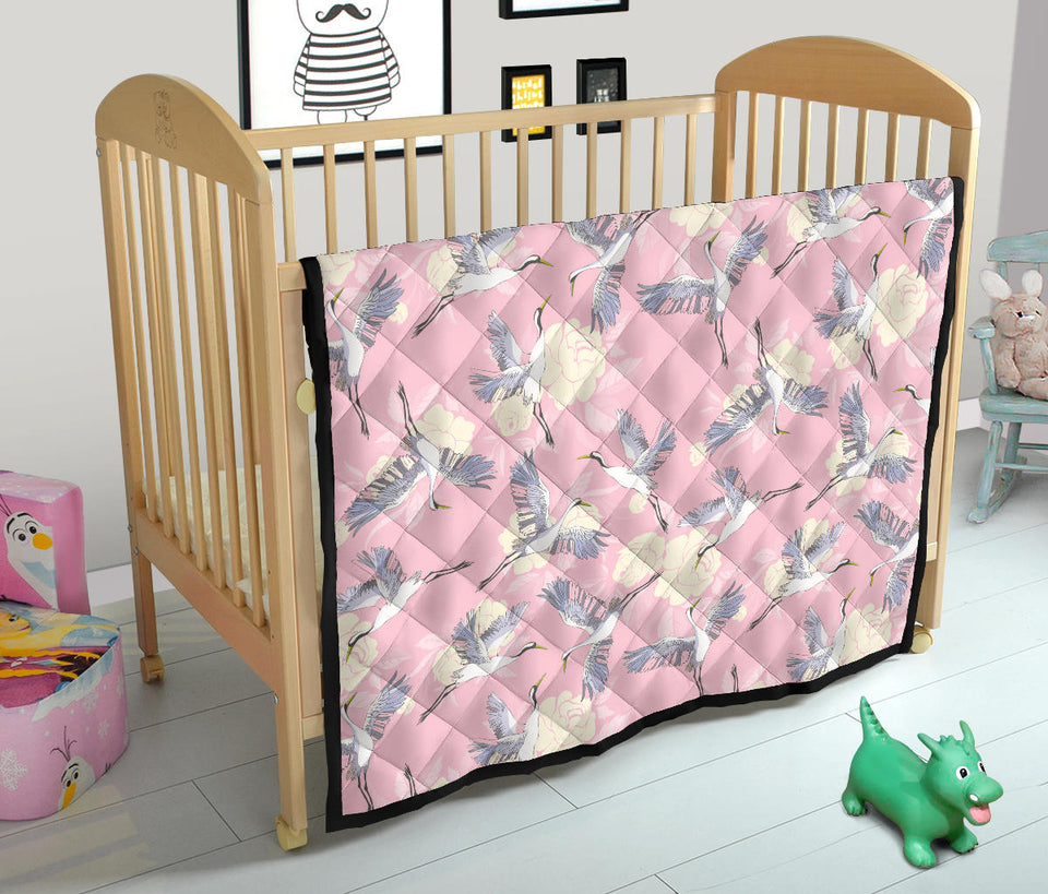 Japanese Crane Rose Pattern Premium Quilt