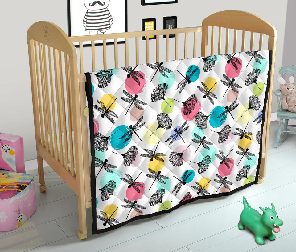 Dragonflies Ginkgo Leaves Pattern Premium Quilt