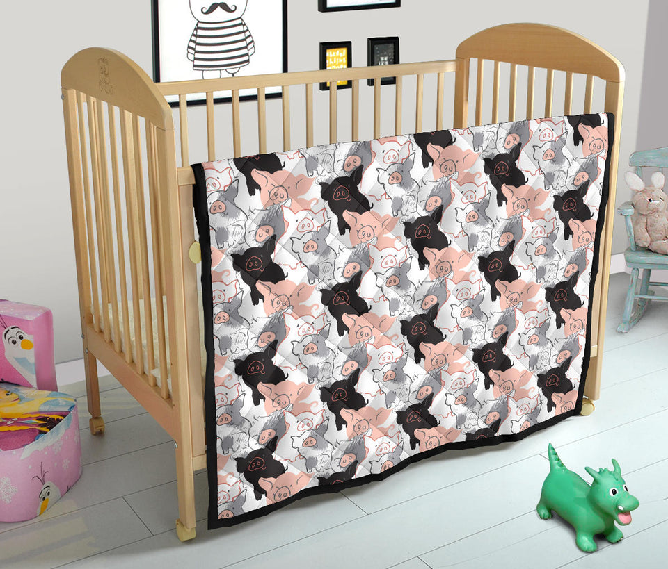 Pig Pattern Print Design 05 Premium Quilt