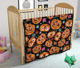 Pumpkin Flowers Spiderweb Halloween Theme Premium Quilt