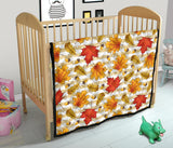 Maple Leaf Oak Leaf Acorns Beige Striped Background Premium Quilt