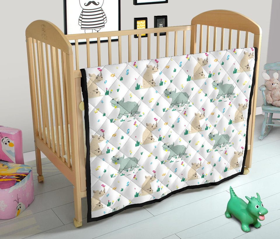 Cute Rhino Pattern Premium Quilt