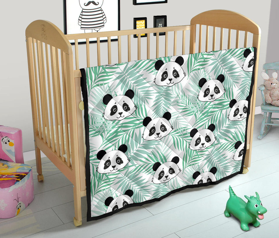 Panda Pattern Tropical Leaves Background Premium Quilt