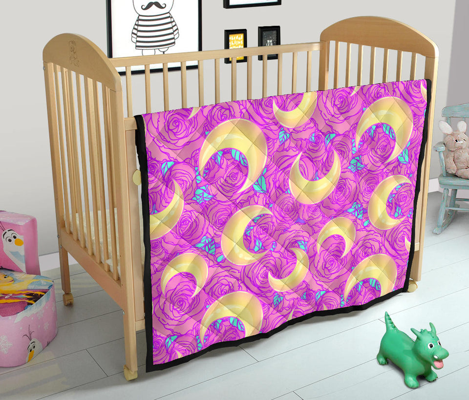 Moon Pink Rose Background Premium Quilt