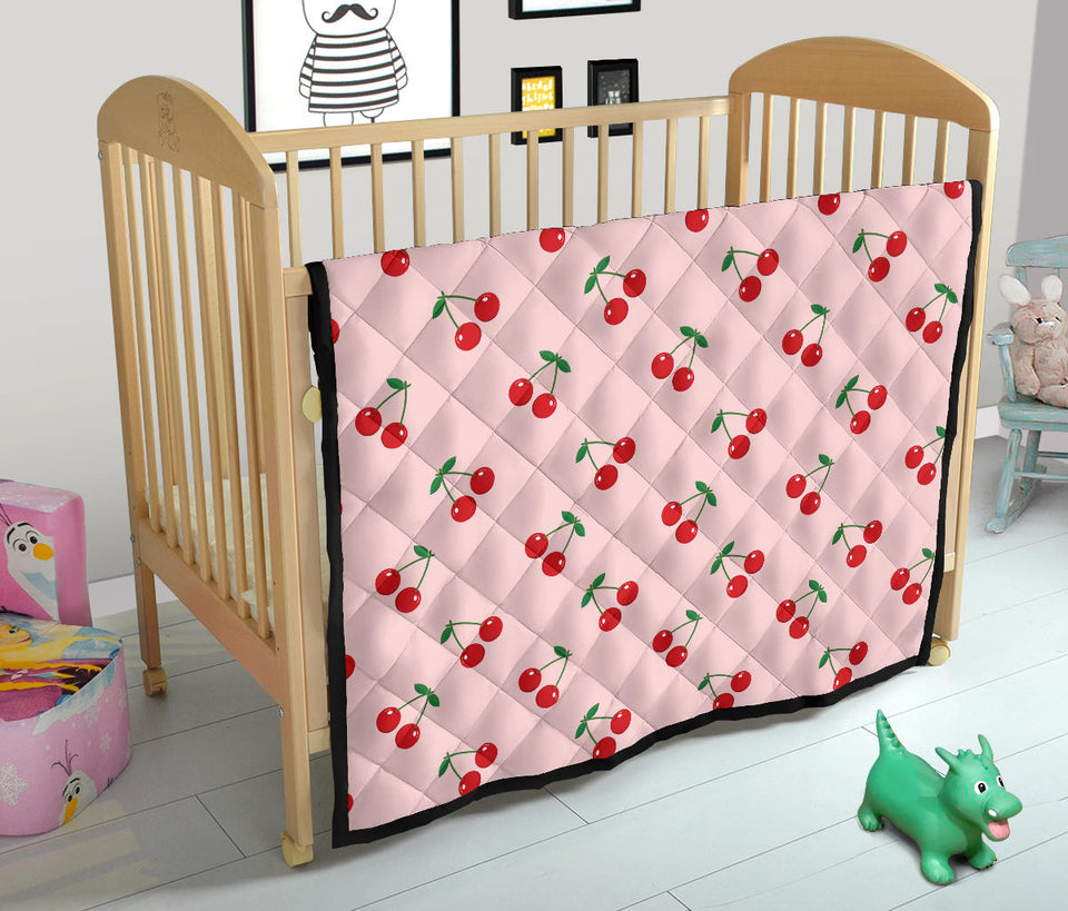 Cherry Pattern Pink Background Premium Quilt.