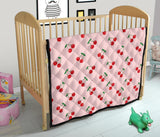 Cherry Pattern Pink Background Premium Quilt.