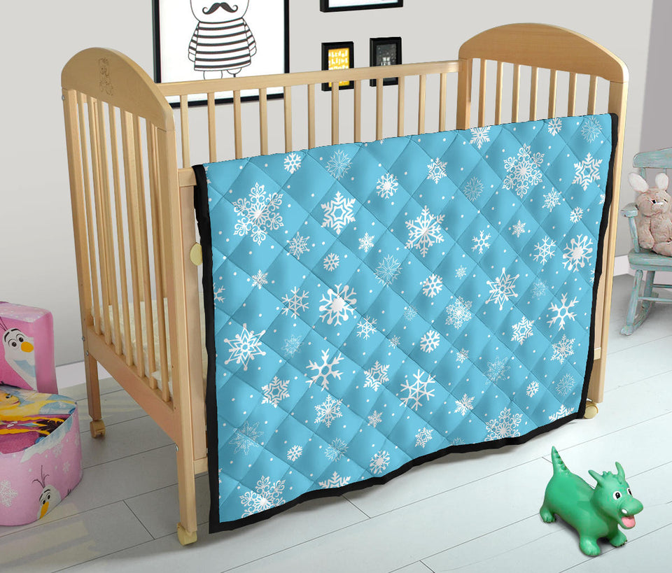 Snowflake Pattern Blue Background Premium Quilt