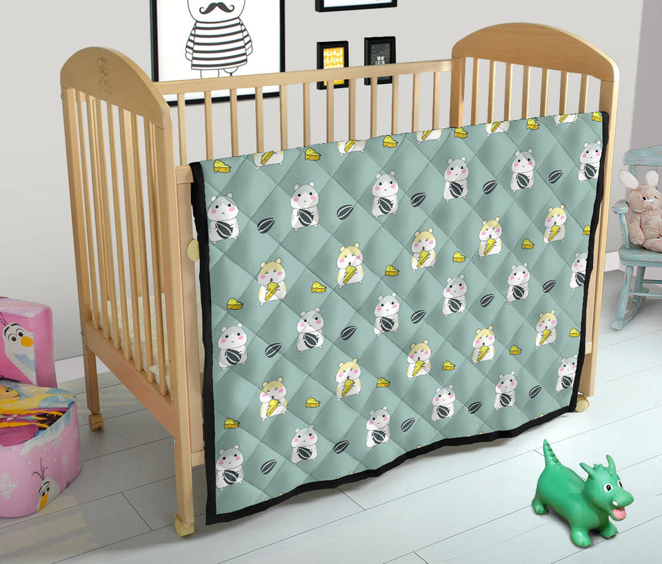 Cute Hamster Cheese Pattern Premium Quilt