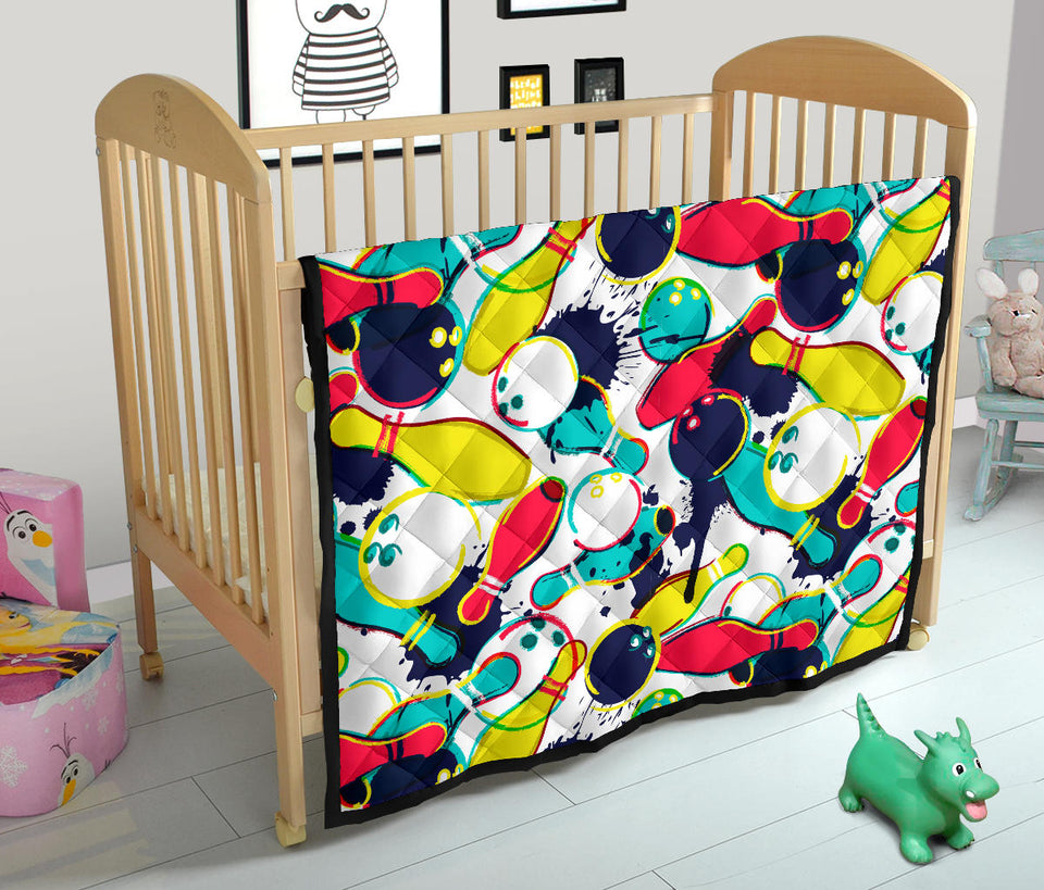 Watercolor Bowling Ball Pins Premium Quilt