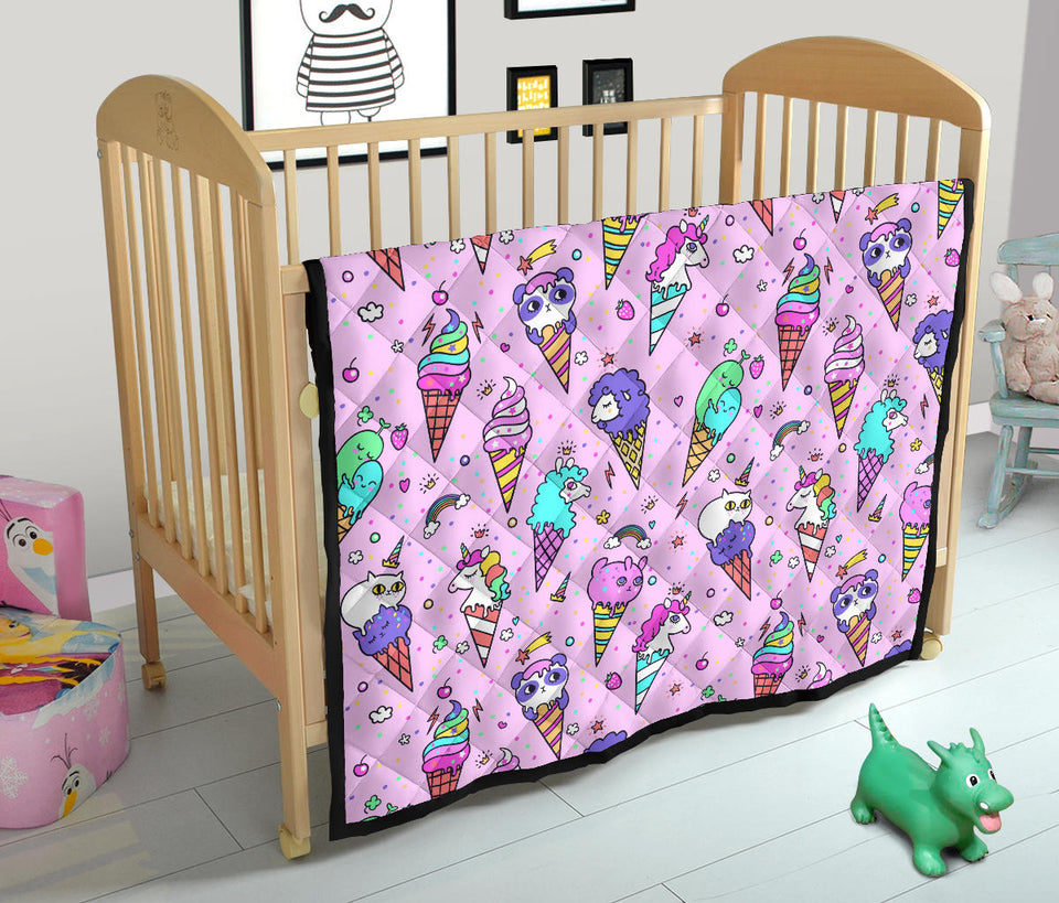 Cute Ice Cream Cone Animal Pattern Premium Quilt