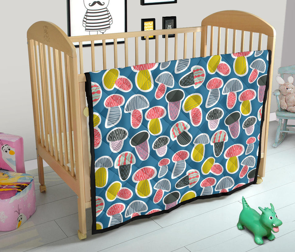 Colorful Mushroom Design Pattern Premium Quilt