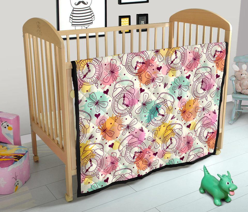 Clock Butterfly Pattern Premium Quilt