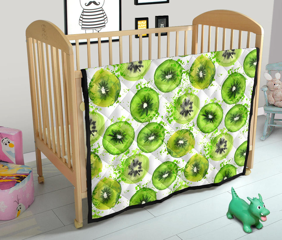 Watercolor Kiwi Pattern Premium Quilt