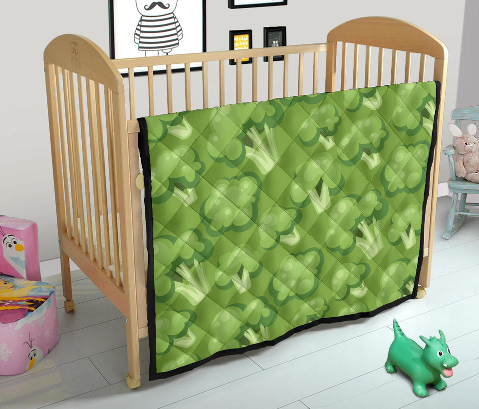 Broccoli Pattern Green Background Premium Quilt