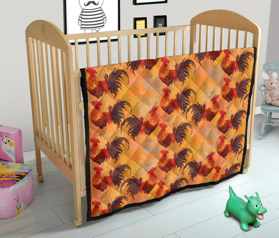 Red Rooster Chicken Cock Pattern Premium Quilt