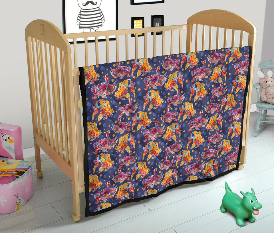 Goldfish Pattern Print Design 05 Premium Quilt