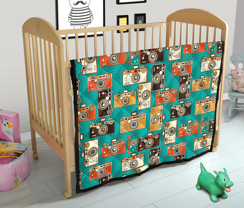 Camera Pattern Print Design 03 Premium Quilt