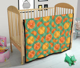 Orange Fruit Pattern Green Background Premium Quilt