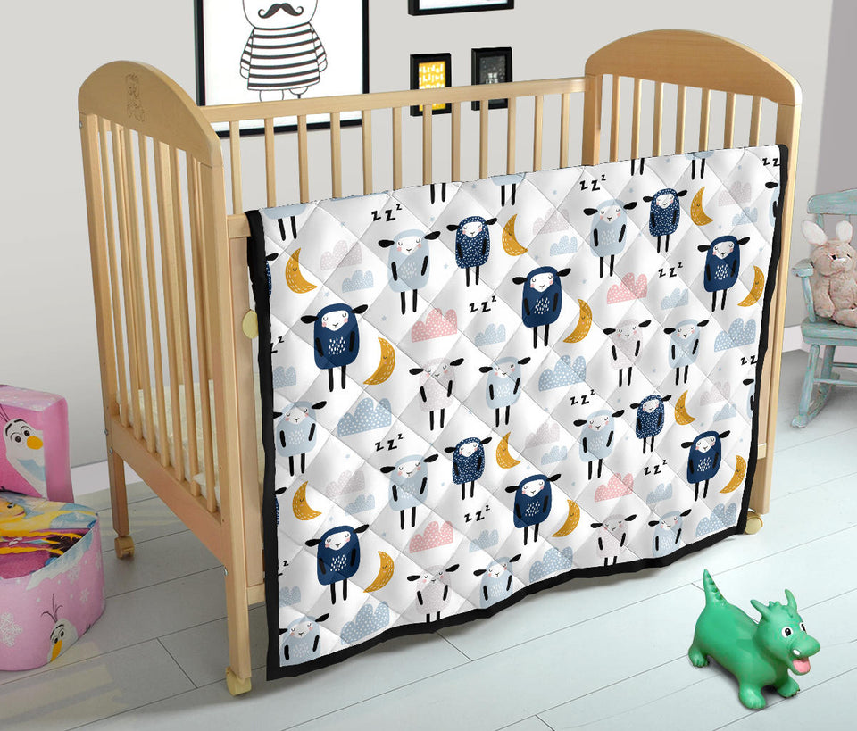 Cute Sleeping Sheep Moon Cloud Pattern Premium Quilt