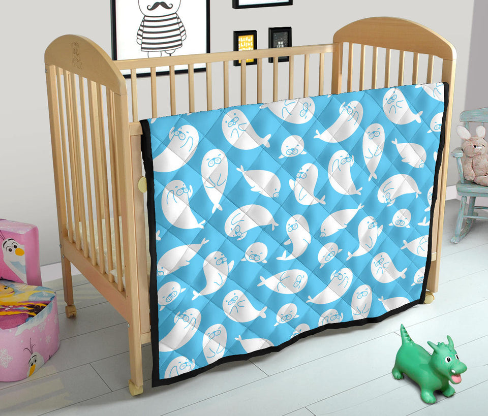 Cute White Sea Lion Seals Pattern Premium Quilt
