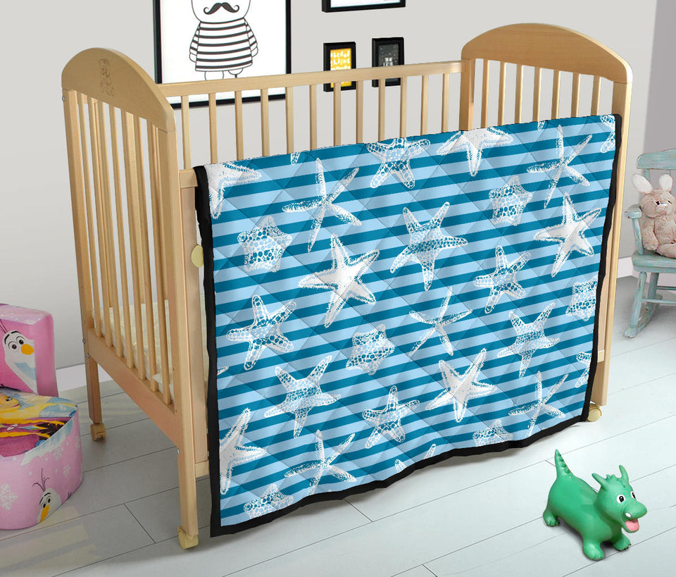 Starfish Blue Blackground Premium Quilt