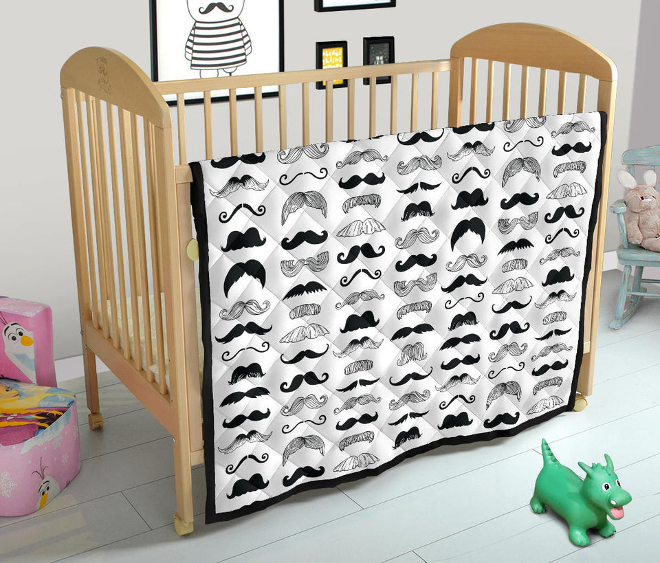 Mustache Beard Pattern Print Design 04 Premium Quilt